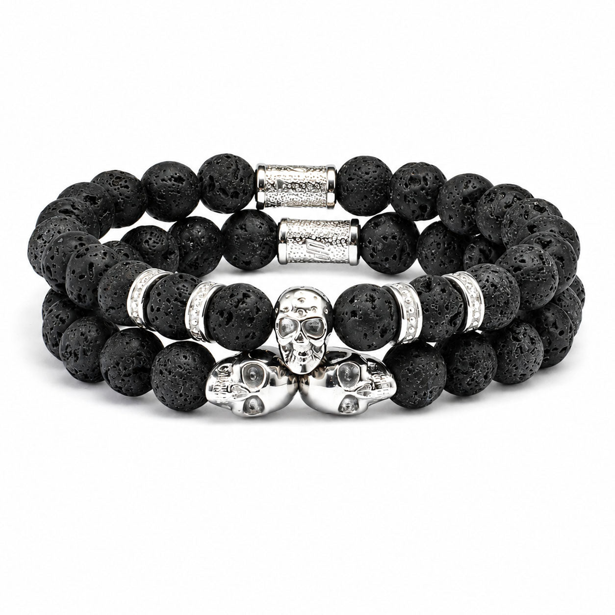 Silver Lava Stack - Hardcore Skull Bracelets for Men