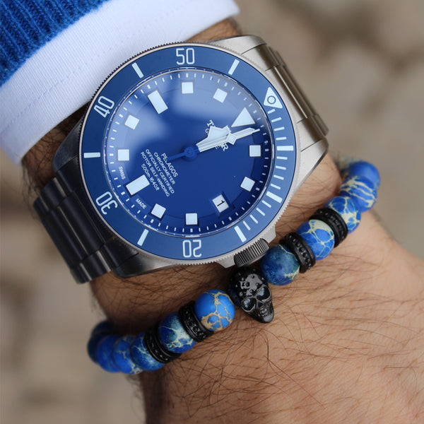 Blue Sea Skull Bracelet Premium Men's Skull Bracelet SkeletonHD