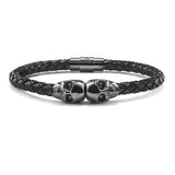 Bracelet en cuir noir avec tête de mort SkeletonHD