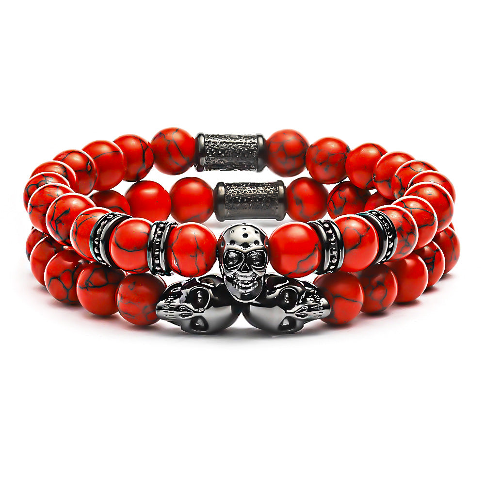 Roen(ロエン)Skull × Crystal Beads Bracelet Red Eye Skull Volcanic Rock Bracelet Set – GTHIC