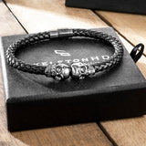Bracelet en cuir noir avec tête de mort SkeletonHD