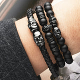SkeletonHD Black Skull Leather Bracelet