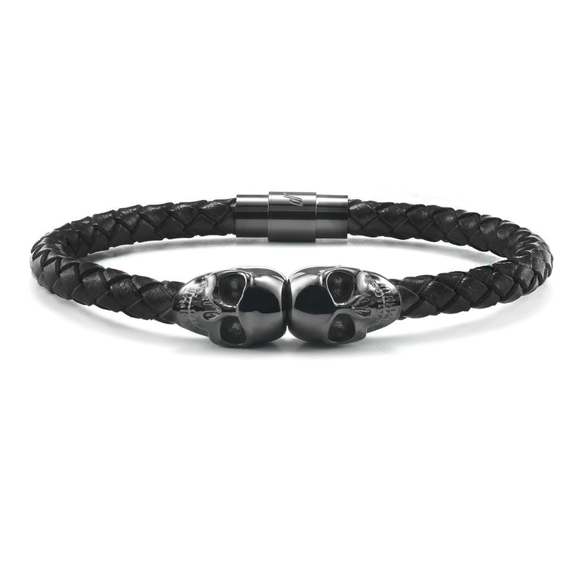 American Black Skull Leather Bracelet