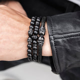 American Black Skull Leather Bracelet